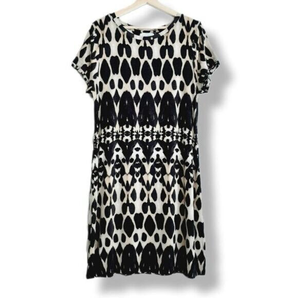 CALVIN KLEIN \ Short Sleeve T-Shirt Dress Abstract Animal Print Sz L - Picture 2 of 10